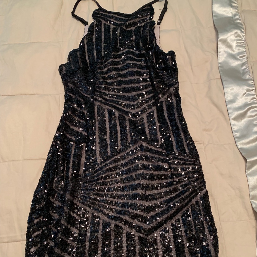Black lf sequin high neck dress